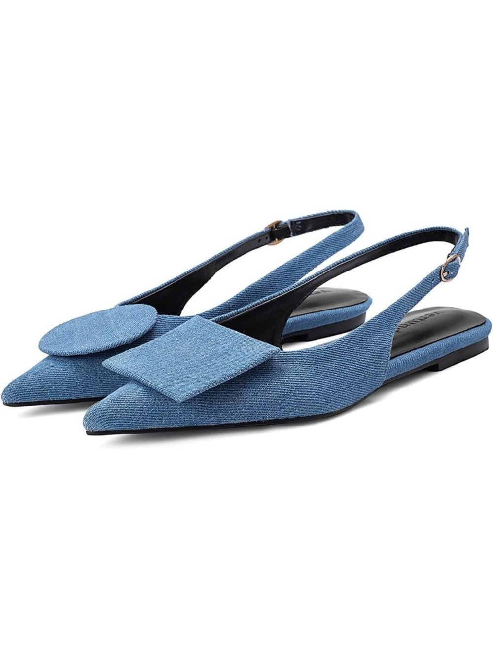 Women's Denim Blue Slingback Flats Pointed Toe Flats Pumps Ankle Strap Sandals